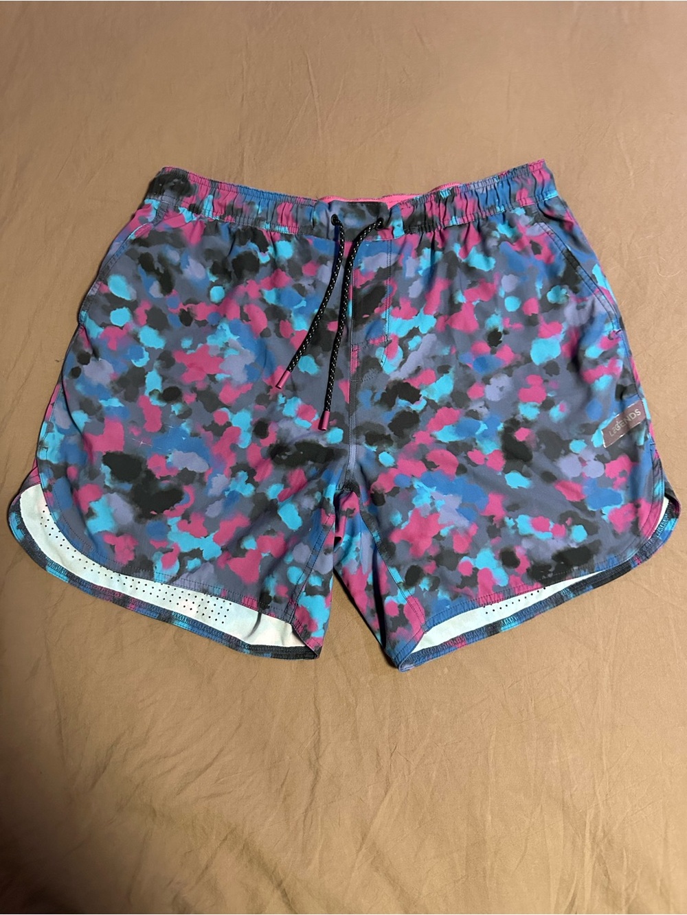 Neon Camo Workout Shorts with Pink Waistband